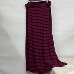 J.Crew Jersey preppy ruched stripe maxi large pull on womens skirt burgundy navy